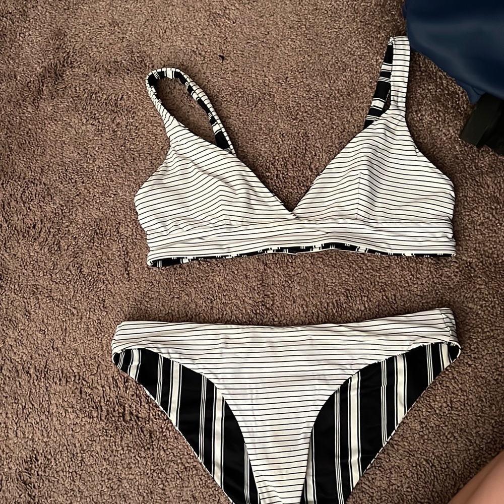 Reversible Rip Curl black and white striped swimsuit